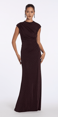 Camille La Vie Jersey Jewel Neck Cap Sleeve Column Dress with Studs missy / 2 / brown