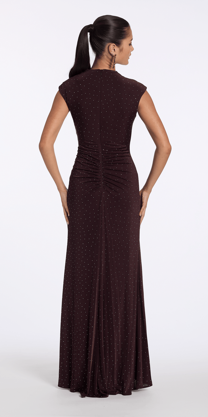 Camille La Vie Jersey Jewel Neck Cap Sleeve Column Dress with Studs