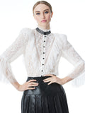 JESSIA LACE BUTTON FRONT BLOUSE - OFF WHITE/BLACK