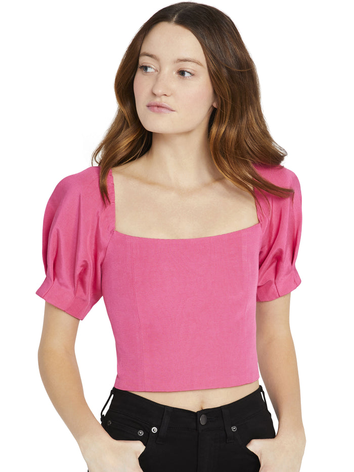 JOSLYN PUFF SLEEVE CROP TOP - WILD PINK