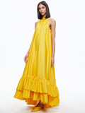 JOVIE HALTER NECK RUFFLE MAXI DRESS - GOLDEN ROD