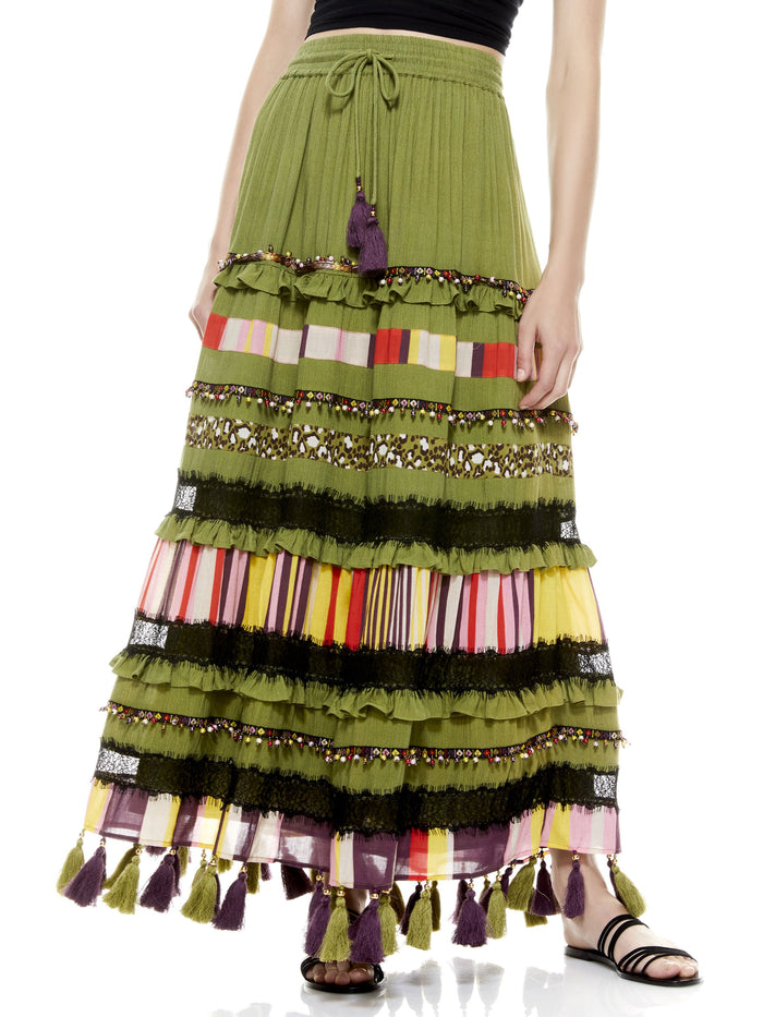 JUDITH EMBELLISHED MAXI SKIRT - OREGANO/MULTI