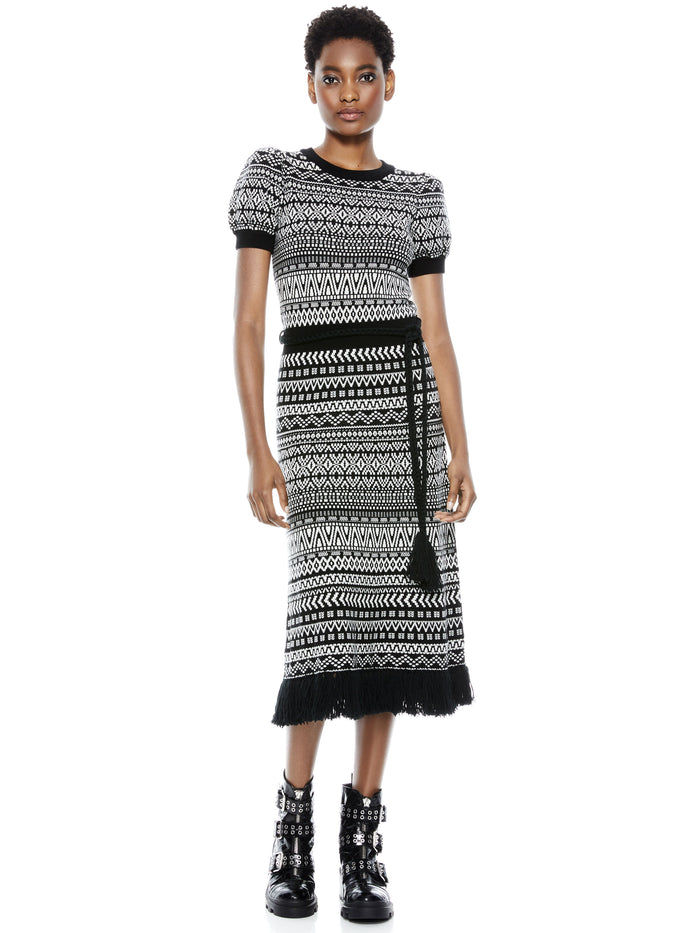 JULIA PUFF SLEEVE SWEATER DRESS - BLACK/CREAM