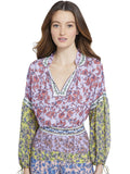 JULIUS BLOUSON SLEEVE TOP - DITSY BORDER LAVENDER MULTI