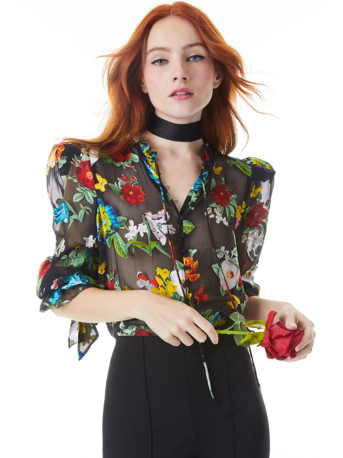 JULIUS BUTTON FRONT TIE SLEEVE TOP - ATRIUM FLORAL SM