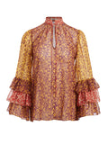 JUSTICE TIERED RUFFLE SLEEVE BLOUSE - ROME FLORAL - BOYSENBERRY/COMO