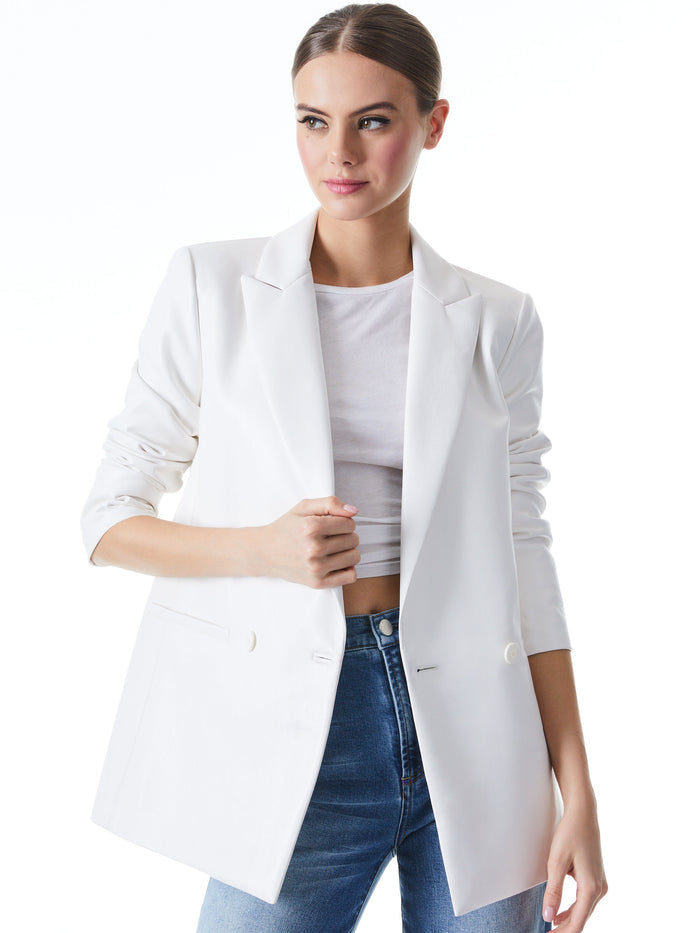 JUSTIN VEGAN LEATHER BLAZER - SOFT WHITE