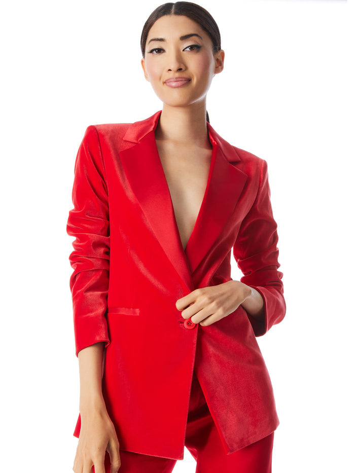 JUSTIN VELVET ROLLED CUFF BLAZER - PERFECT RUBY