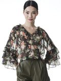 KALLIE RUFFLE SLEEVE BLOUSE - ROMANCE BLACK