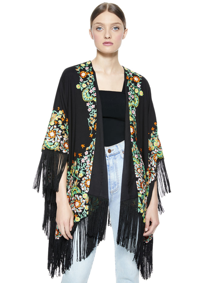 KAMALA EMBROIDERED PONCHO - BLACK/MULTI