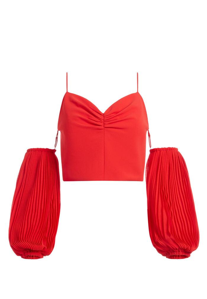 KAMILA OFF THE SHOULDER CROP TOP - BRIGHT POPPY