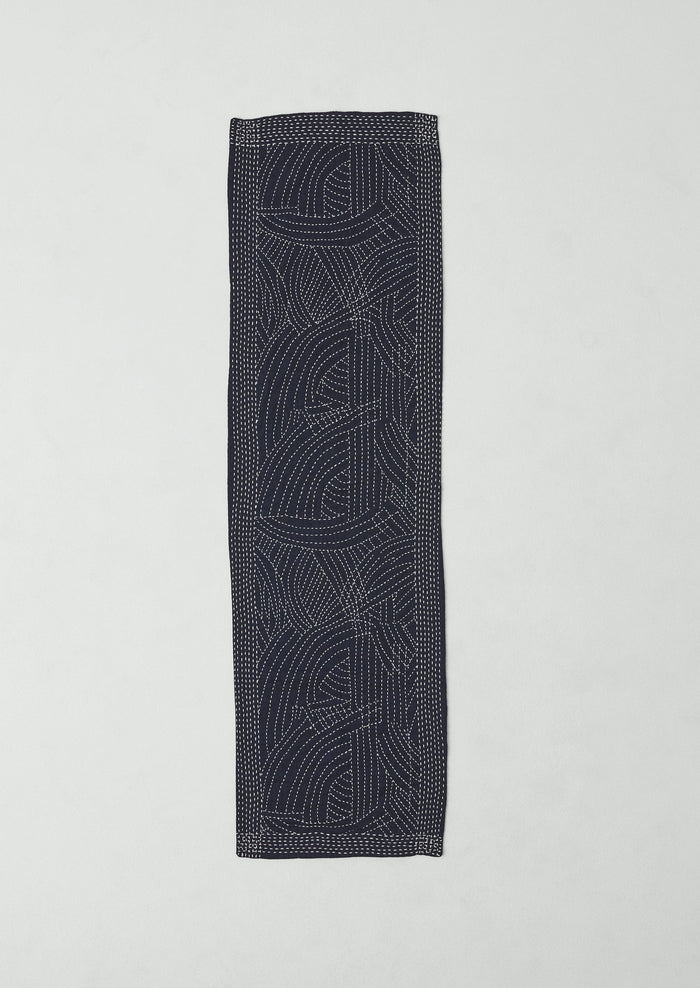 Kantha Embroidered Cotton Scarf | Midnight/Ecru