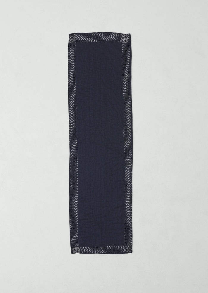 Kantha Embroidered Cotton Scarf | Midnight/Ecru