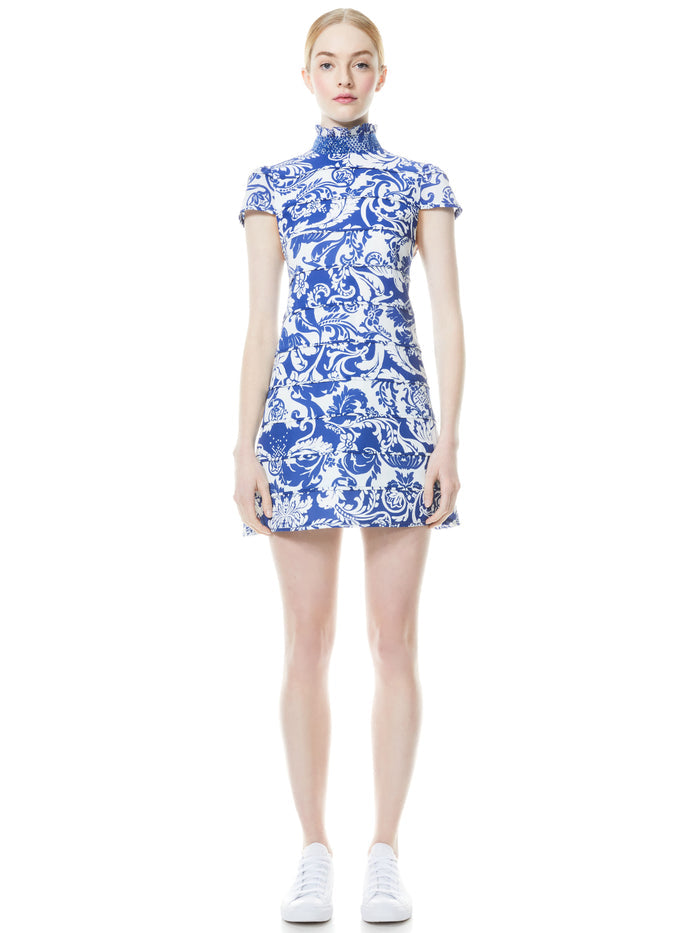 KARISSE MOCK NECK MINI DRESS - ROMAN HOLIDAY BLUE EYES
