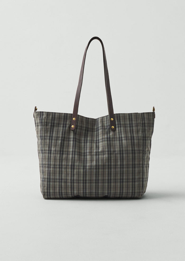 Kate Sheridan Waxed Cotton Check Tote | Olive/Charcoal