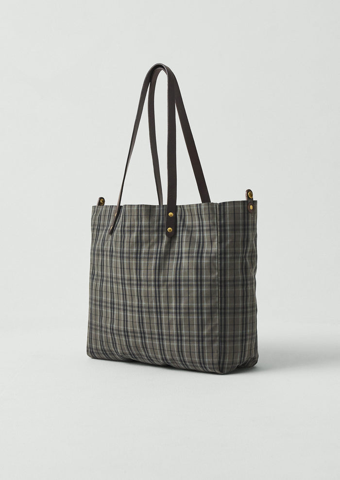 Kate Sheridan Waxed Cotton Check Tote | Olive/Charcoal