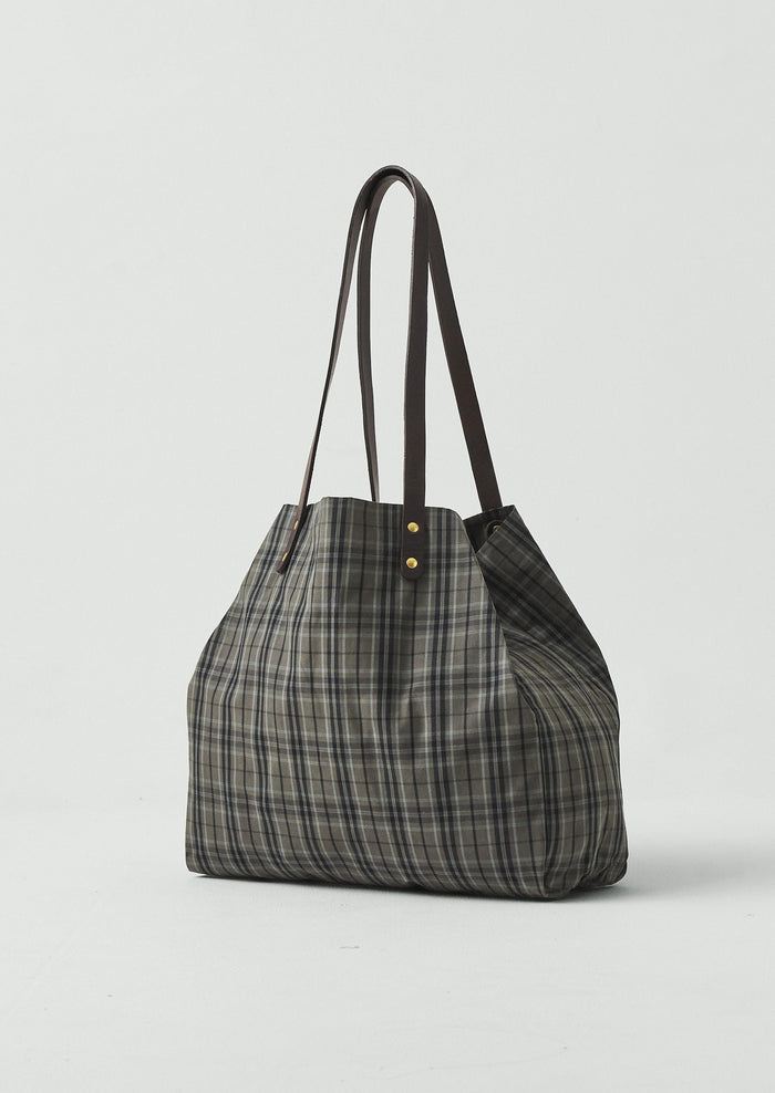 Kate Sheridan Waxed Cotton Check Tote | Olive/Charcoal