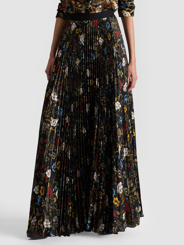KATZ PLEATED MAXI SKIRT - TAPESTRY TRAILS SM BLACK