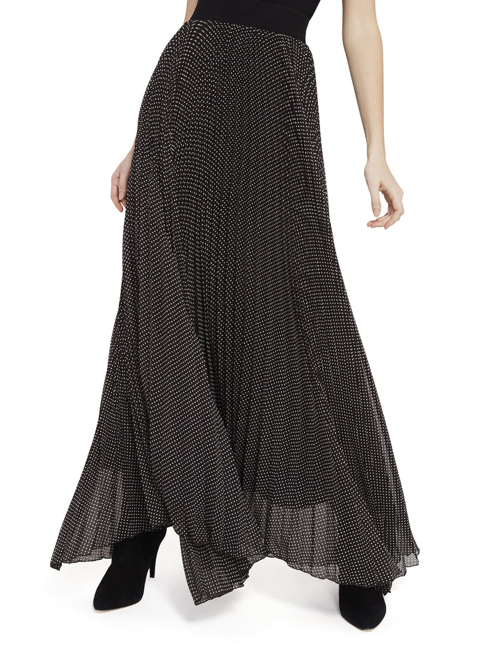 KATZ PLEATED MAXI SKIRT - MINI DOT BLACK