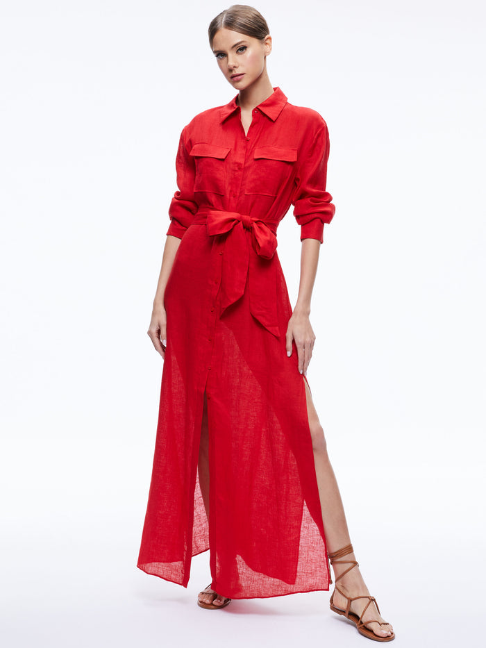 KEARA LINEN MAXI SHIRT DRESS - CINNAMON