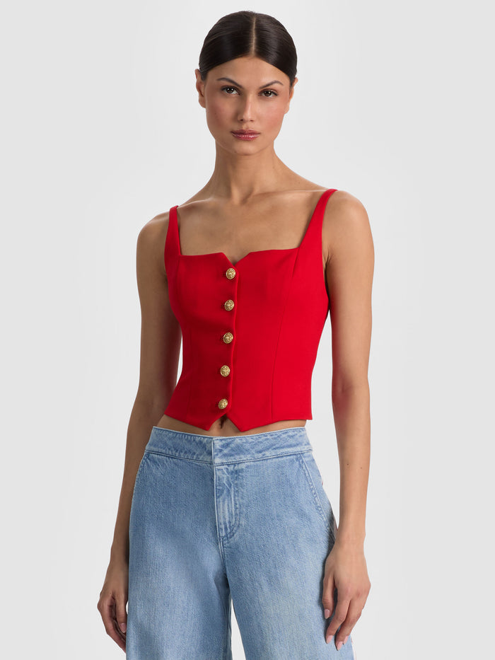 KELCEY BUTTON FRONT TOP - CHILI PEPPER