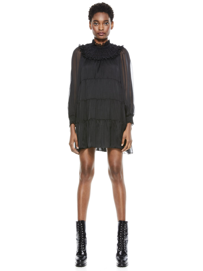 KELLYANN SMOCKED MINI DRESS - BLACK