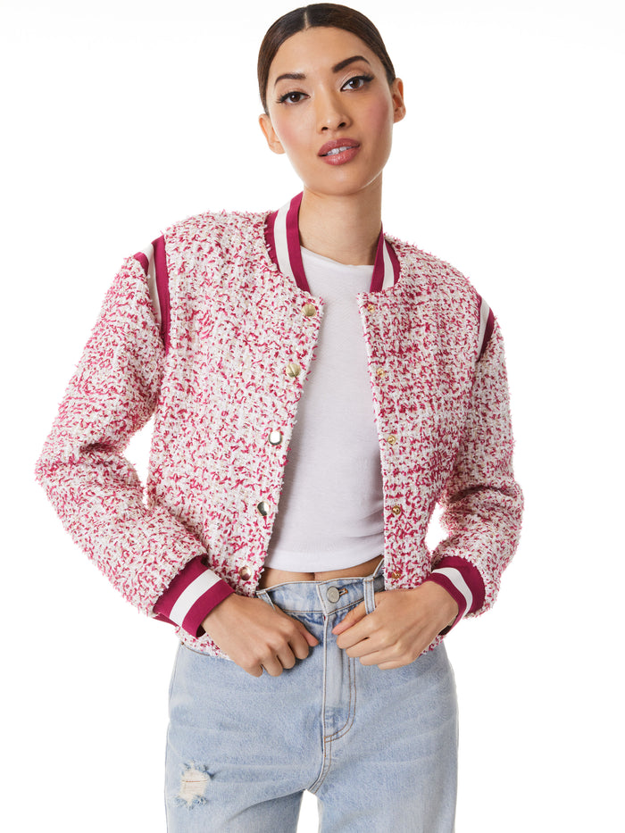KERI VARSITY JACKET - OFF WHITE/RASPBERRY