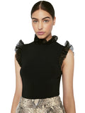 KERRIE RUFFLED OPEN BACK TANK - BLACK