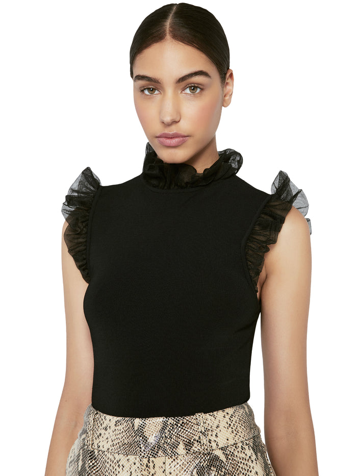 KERRIE RUFFLED OPEN BACK TANK - BLACK