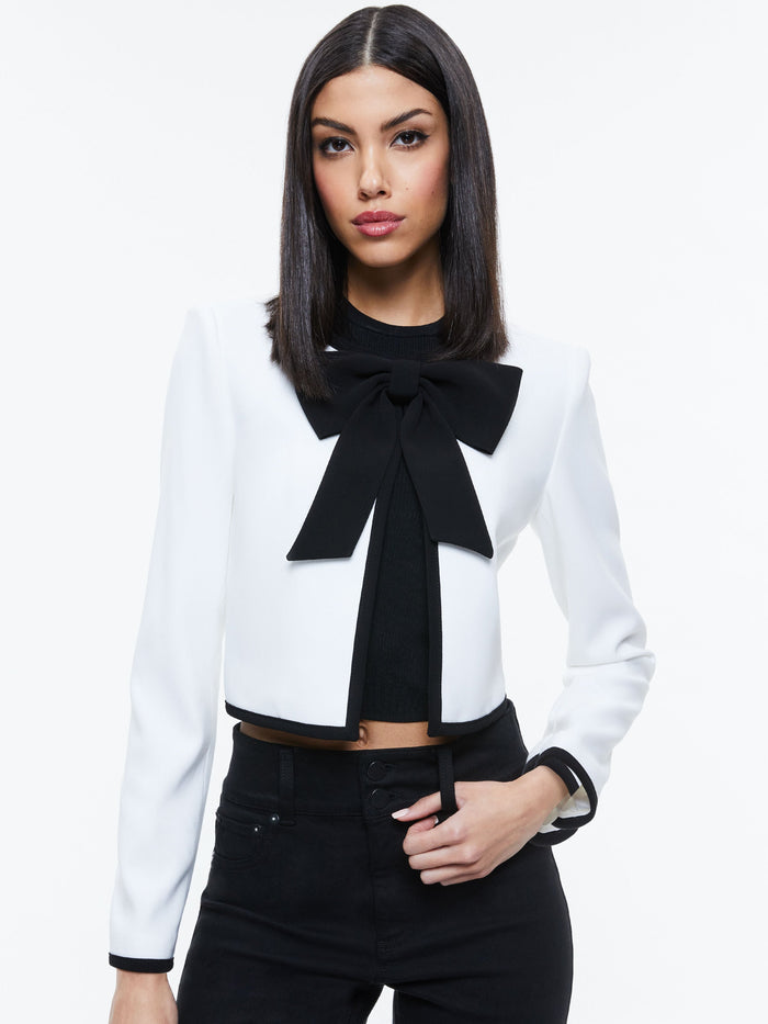 KIDMAN BOW FRONT CROPPED JACKET - OFF WHITE/BLACK
