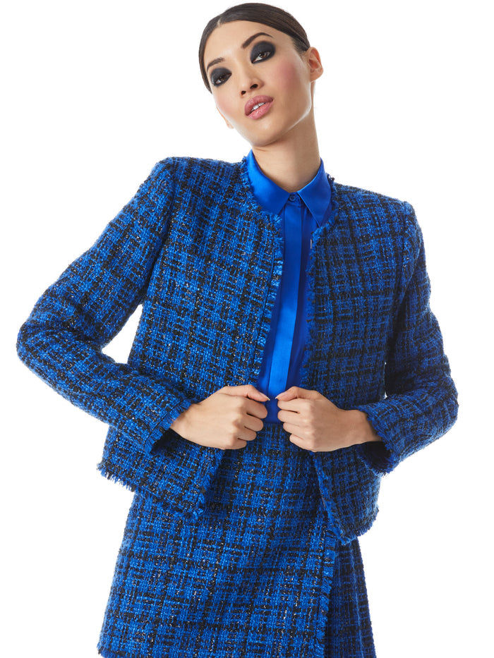 KIDMAN BOX JACKET WITH FRINGE - ROYALTY/BLACK