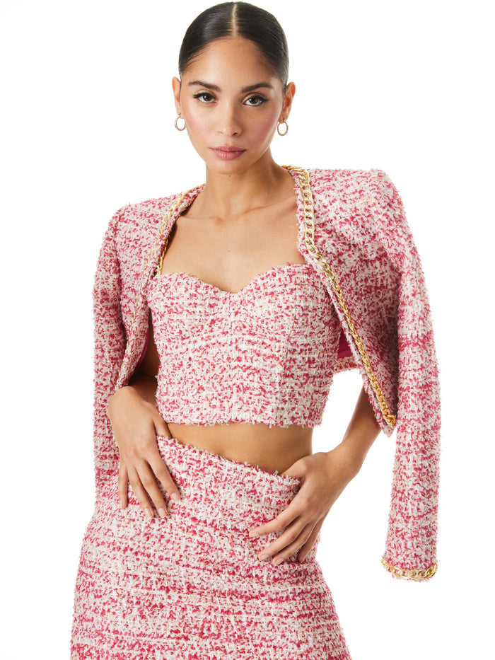 KIDMAN CROPPED JACKET WITH CHAIN TRIM - OFF WHITE/RASPBERRY
