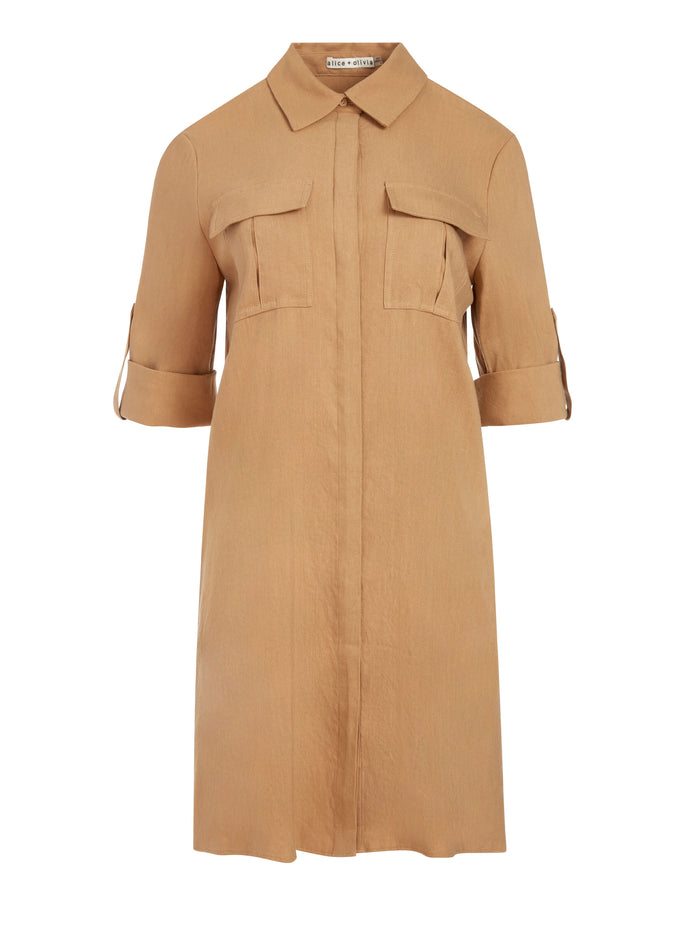 KIERA POCKET FRONT MINI DRESS - TAN