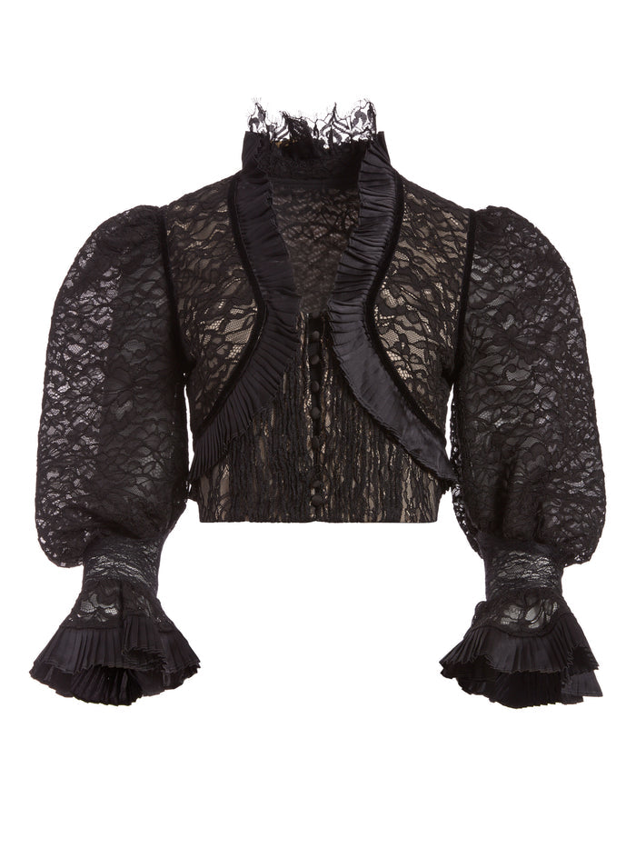 KINGSTON CROPPED LACE BLOUSE - BLACK