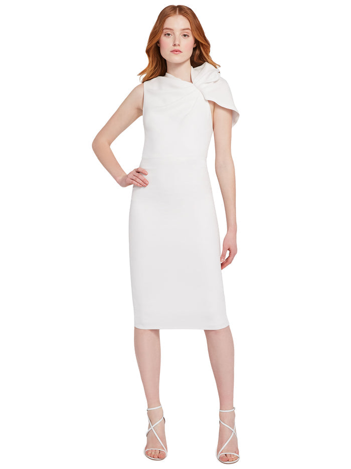 KIRO RUFFLE SHOULDER MIDI DRESS - WHITE