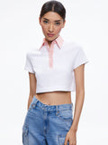 KIT CROPPED FITTED POLO SHIRT - WHITE/PETAL