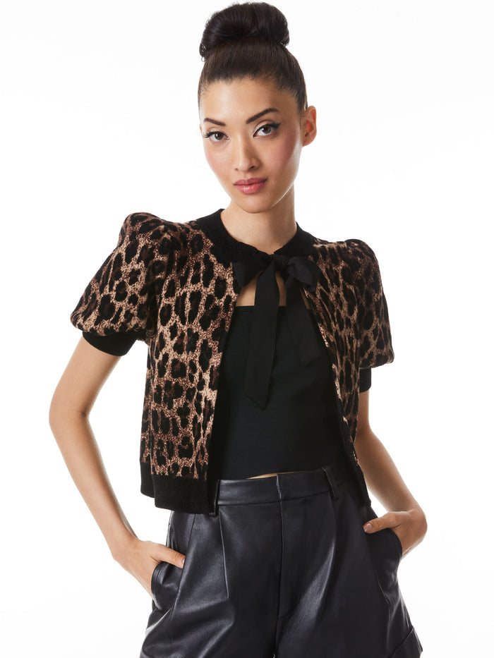 KITTY PUFF SLEEVE CARDIGAN WITH BOW - MULTI