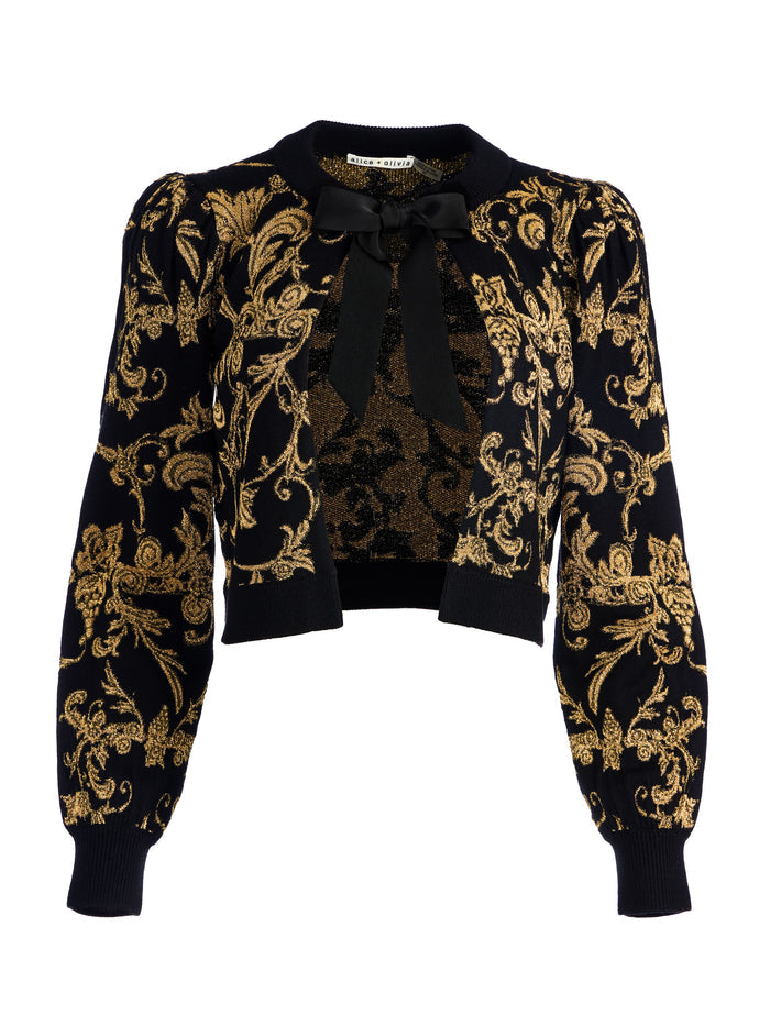 KITTY PUFF SLV CARDIGAN W BOW - BLACK/GOLD