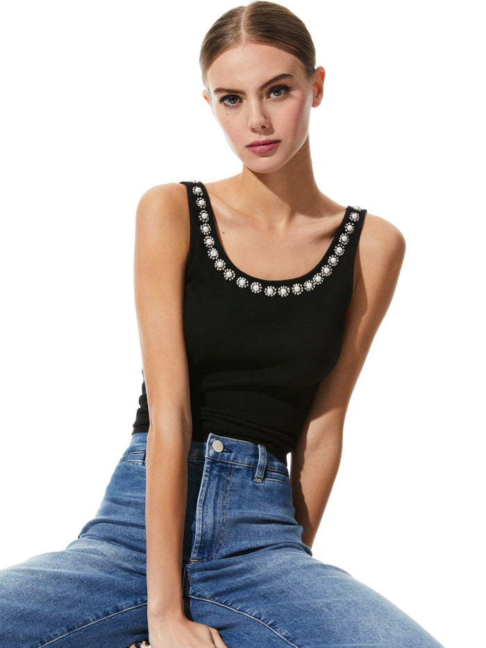KORI EMBELLISHED RIBBED TANK - BLACK/MULTI