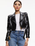KRISHNA CROPPED MOTO VEGAN LEATHER JACKET - BLACK