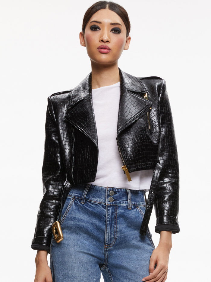 KRISHNA CROPPED MOTO VEGAN LEATHER JACKET - BLACK