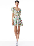 KRISTIE SWEETHEART PUFF SLEEVE MINI DRESS - FLEUR OFF WHITE/MULTI