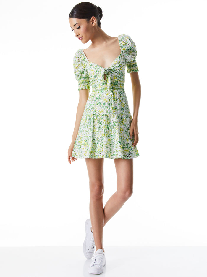 KRISTIE SWEETHEART PUFF SLEEVE MINI DRESS - SUN DITSY OFF WHITE