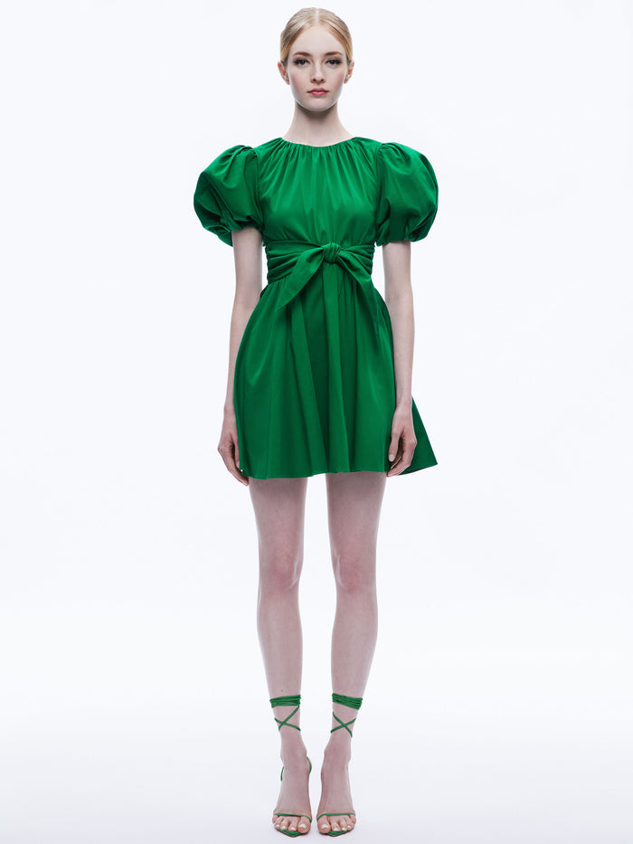 KYLAN PUFF SLEEVE MINI DRESS - EMERALD