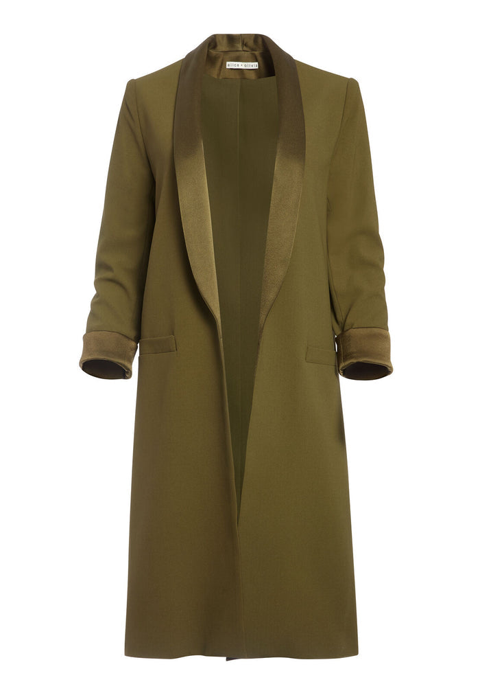 KYLIE LONG SHAWL COLLAR JACKET - OLIVE