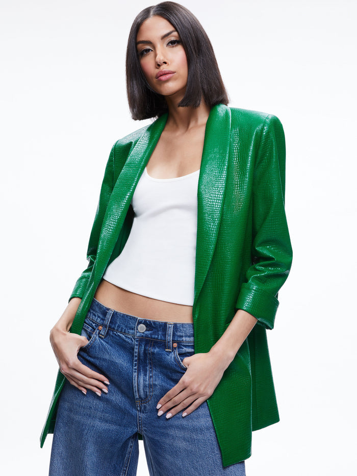 KYLIE VEGAN LEATHER CROC JACKET - EMERALD