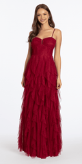 crimson/size/4/missy/Camille La Vie/Lace Up Back Glitter Mesh Corset A Line Dress with Tendrils /front alt