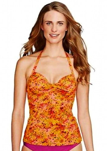Lands' END Seaside Gardens Peach Blossom Shirred UW Tankini TOP