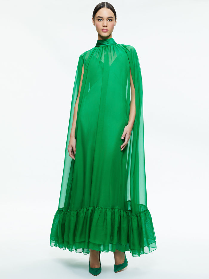 LANELLE MAXI CAPE DRESS - LIGHT EMERALD