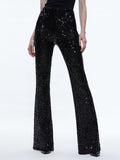 LARA SEQUIN BOOTCUT PANT - BLACK